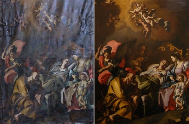 La tela prima e dopo il restauro