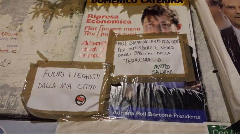 il "sabotaggio" sui manifesti di salvini