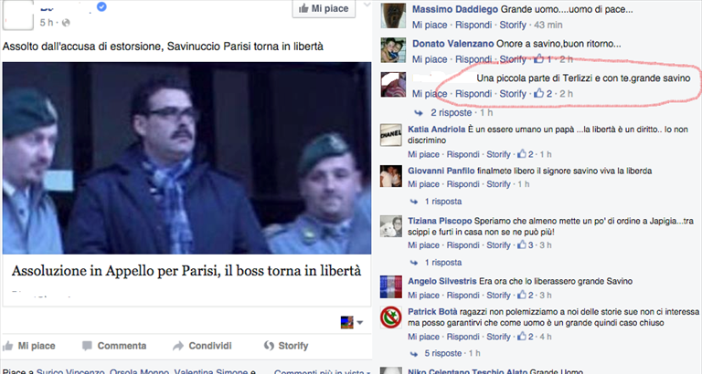 i commenti alla notizia del rilascio di savino parisi