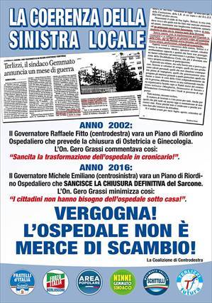 Il manifesto del centrodestra contro le dichiarazioni di Gero Grassi