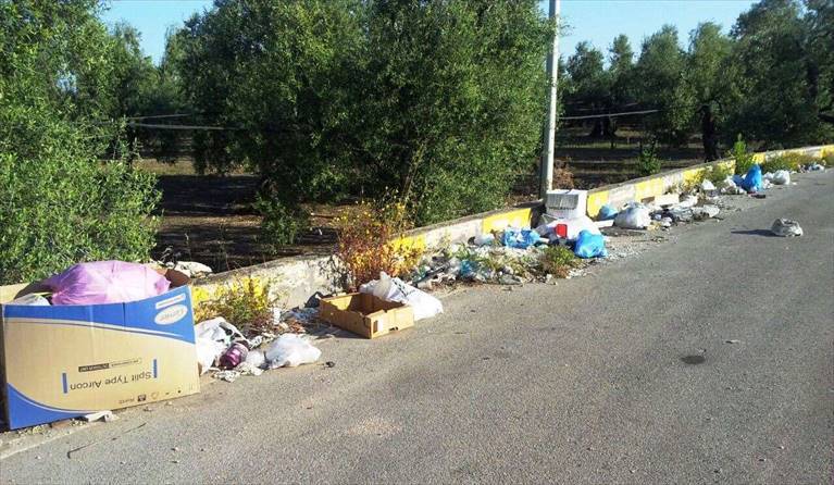 Rifiuti abbandonati nelle strade di campagna