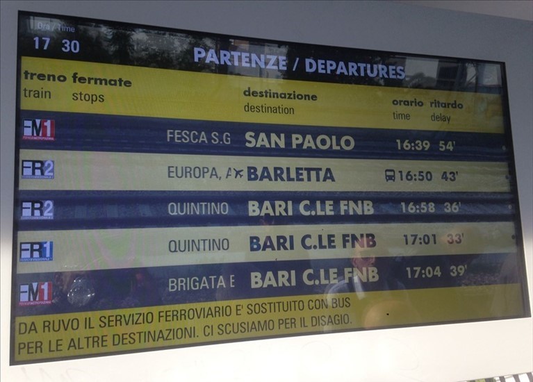 Caos nella stazione di Bari centrale