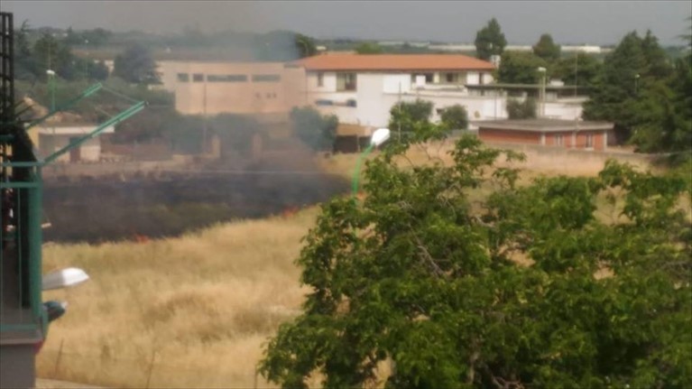 Brucia un terreno in Via Macello