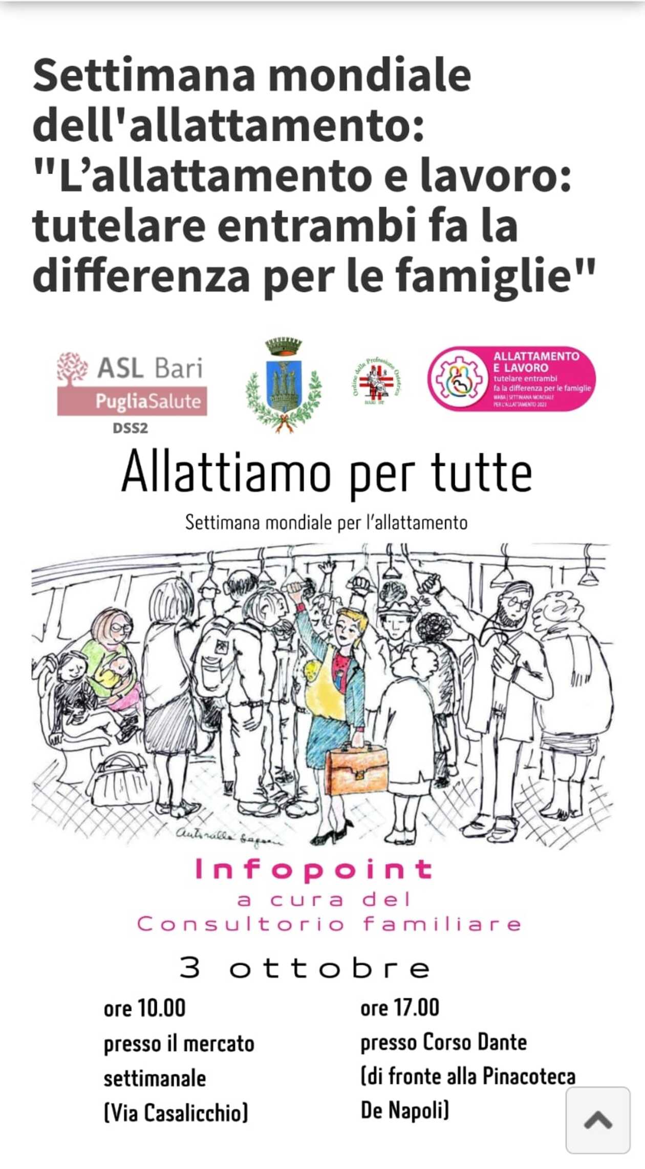Settimana mondiale dell’allattamento: a Terlizzi un infopoint a cura del consultorio familiare