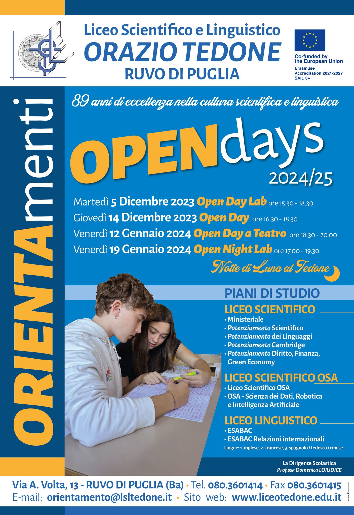 Open Days al Liceo Tedone, oggi il primo appuntamento