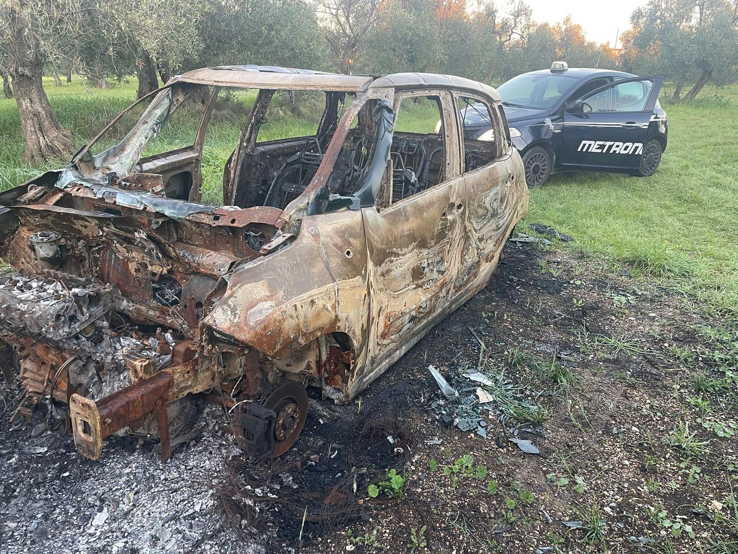 Fiat 500L rubata e incendiata, ritrovata lungo la provinciale 231